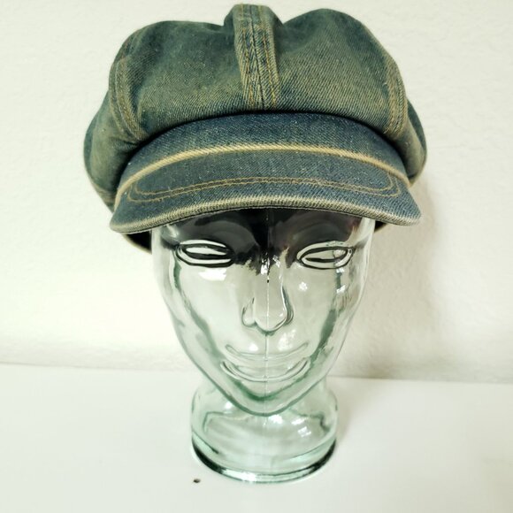 Womens Distressed Blue Jean Denim slouchy newsboy hat - Picture 4 of 9